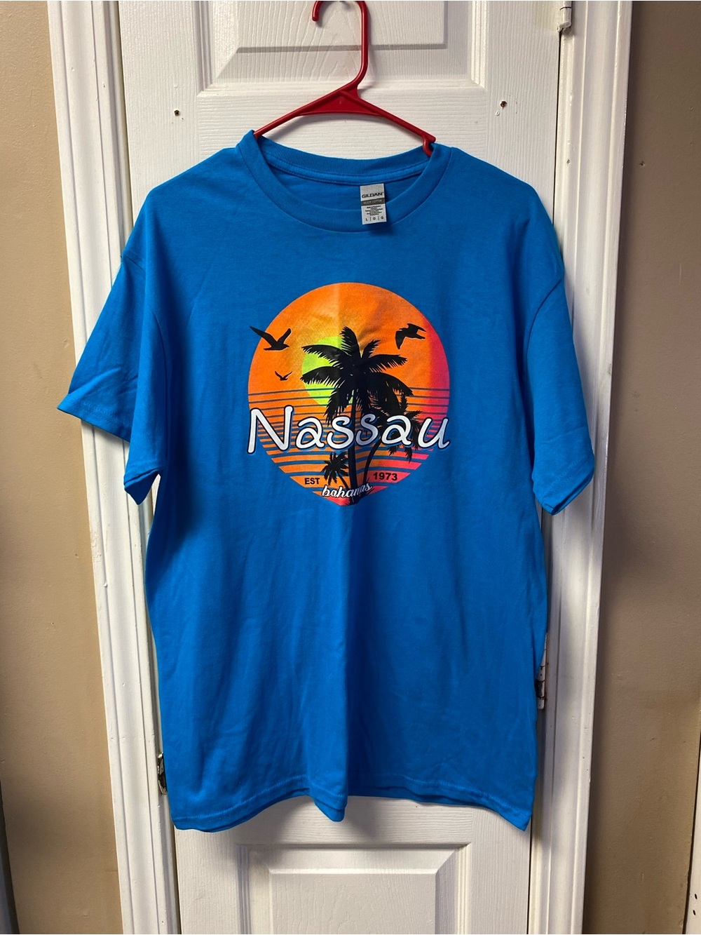 Gildan Blue Nassau Palm Sunset Graphic Tee